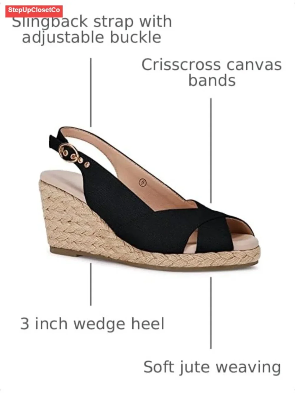 Women's Platform Wedge Sandals Espadrilles Open Toe Slingback Buckle